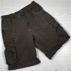 Vintage Y2K Canvas Cargo Shorts Men 34 Decibel Brown Cotton Grunge Skater Hiking